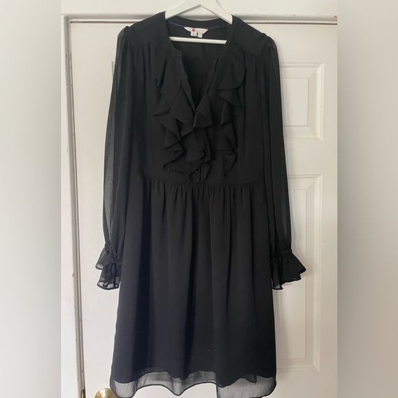 Boden Amalie Ruffle Notch-Neck Dress Black - Size 12 - Picture 6 of 8